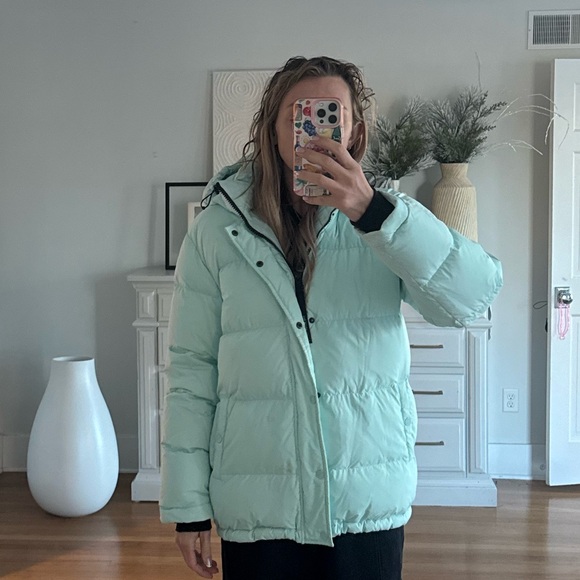 Aritzia Jackets & Blazers - Aritzia super puff celadon blue mid length